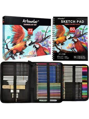 72-Piece Sketching Set with 8x11 Sketchbook | Pro Art Supplies for Beginners